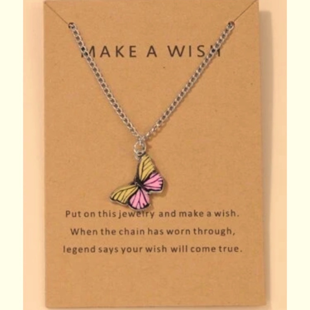 Pink and Yellow Butterfly Necklace